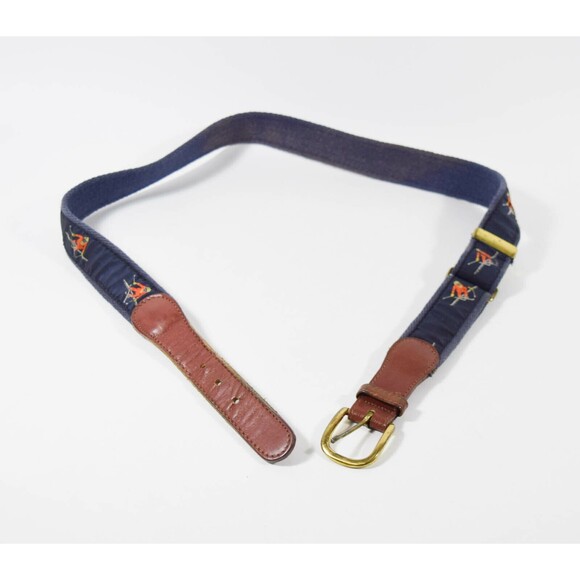 Pintail Accessories - Vintage Pintail Navy Mountain Skier Solid Brass Ribbon Waist Belt Sz M